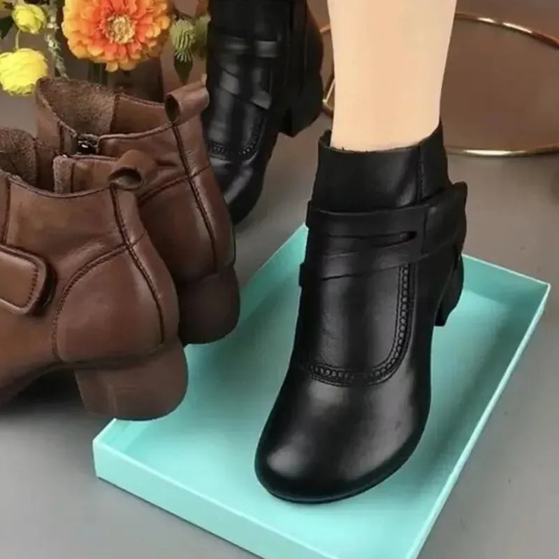 Botines Mujer Cómodos Con Hebilla Y Tacón Bajo – Estilo Casual Para Uso Diario