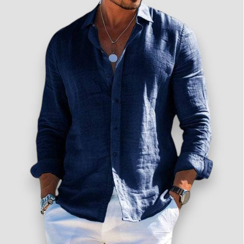 Camisa hombre ligera de algodón y poliéster para verano