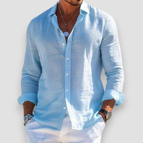 Camisa hombre ligera de algodón y poliéster para verano