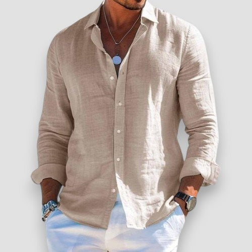 Camisa hombre ligera de algodón y poliéster para verano