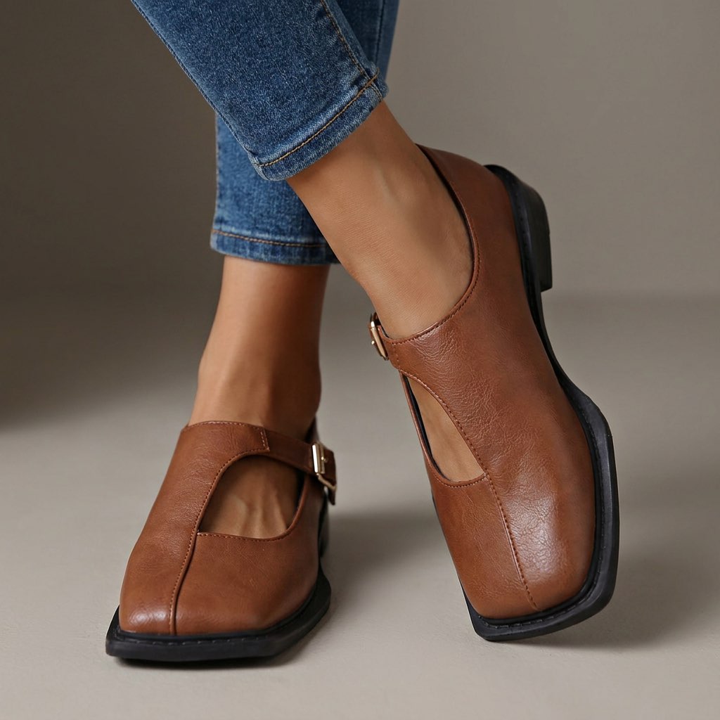 Zapatos de mujer con punta cuadrada y correa ajustable con hebilla