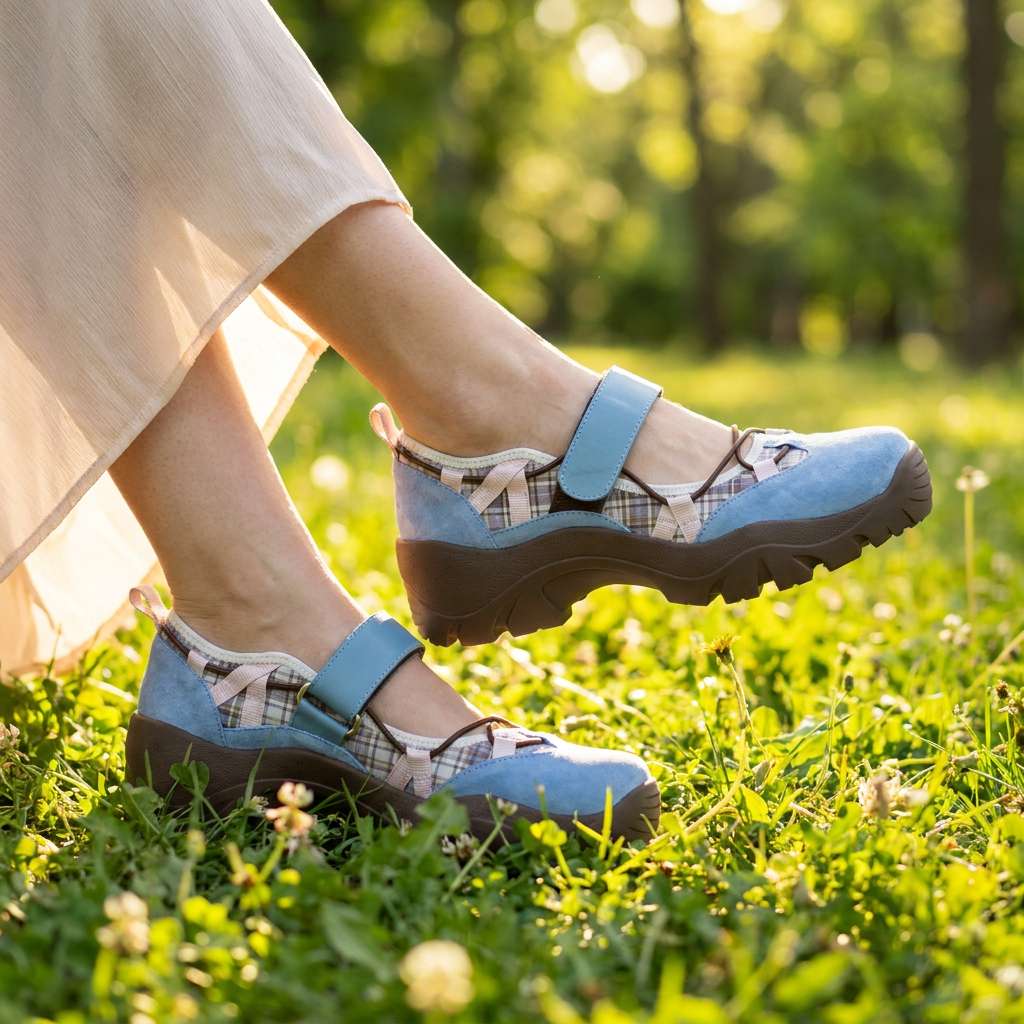 Mocasines planos mujer de lona con tira ajustable