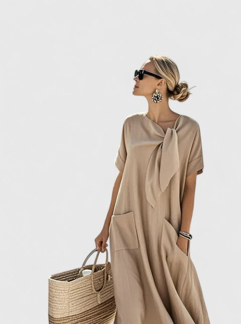 Vestido Maxi Mujer Con Lazo – Diseño Elegante Fluido y Sofisticado