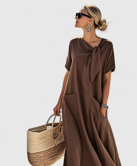 Vestido Maxi Mujer Con Lazo – Diseño Elegante Fluido y Sofisticado
