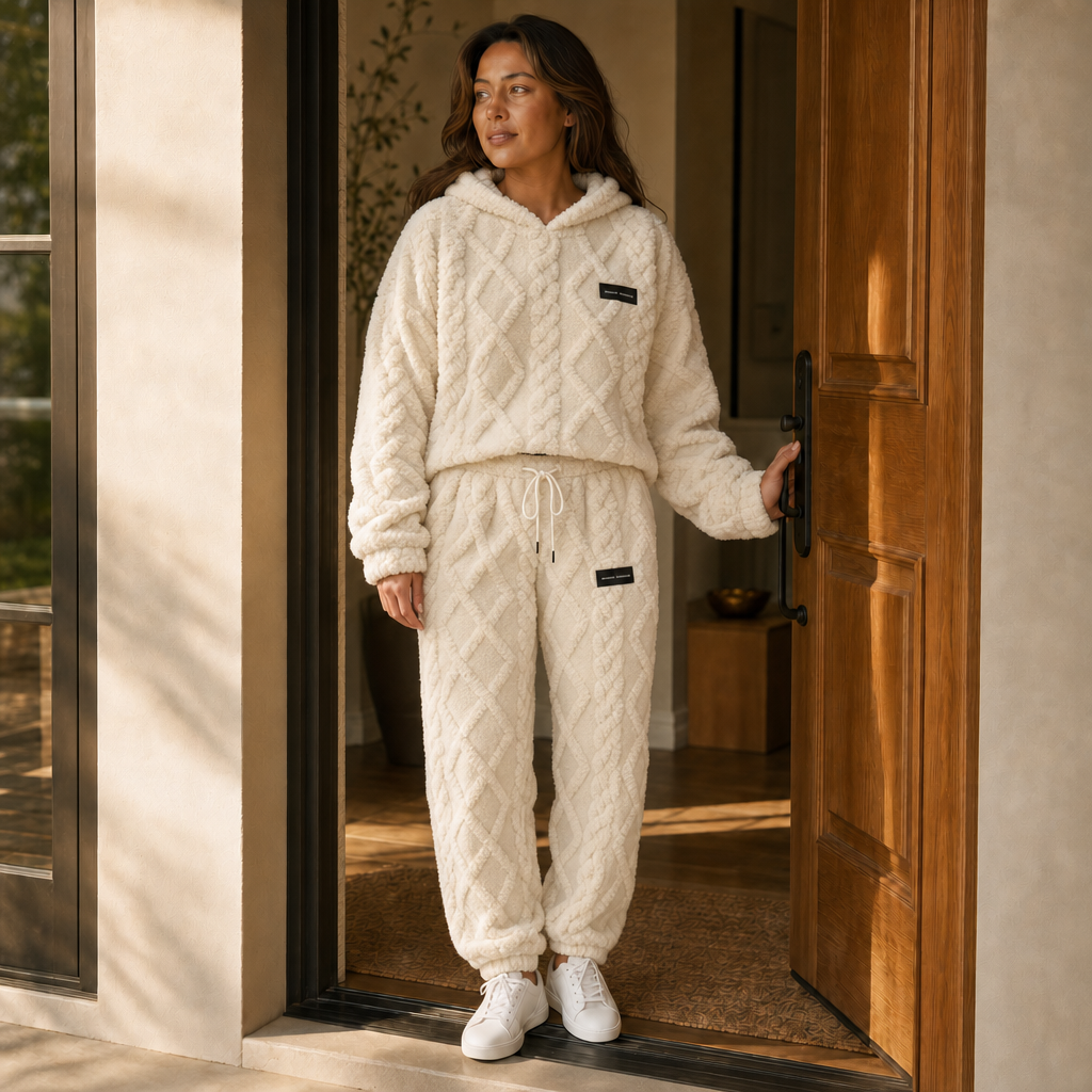 Conjunto cocooning para mujer en polar con sudadera con capucha y pantalón