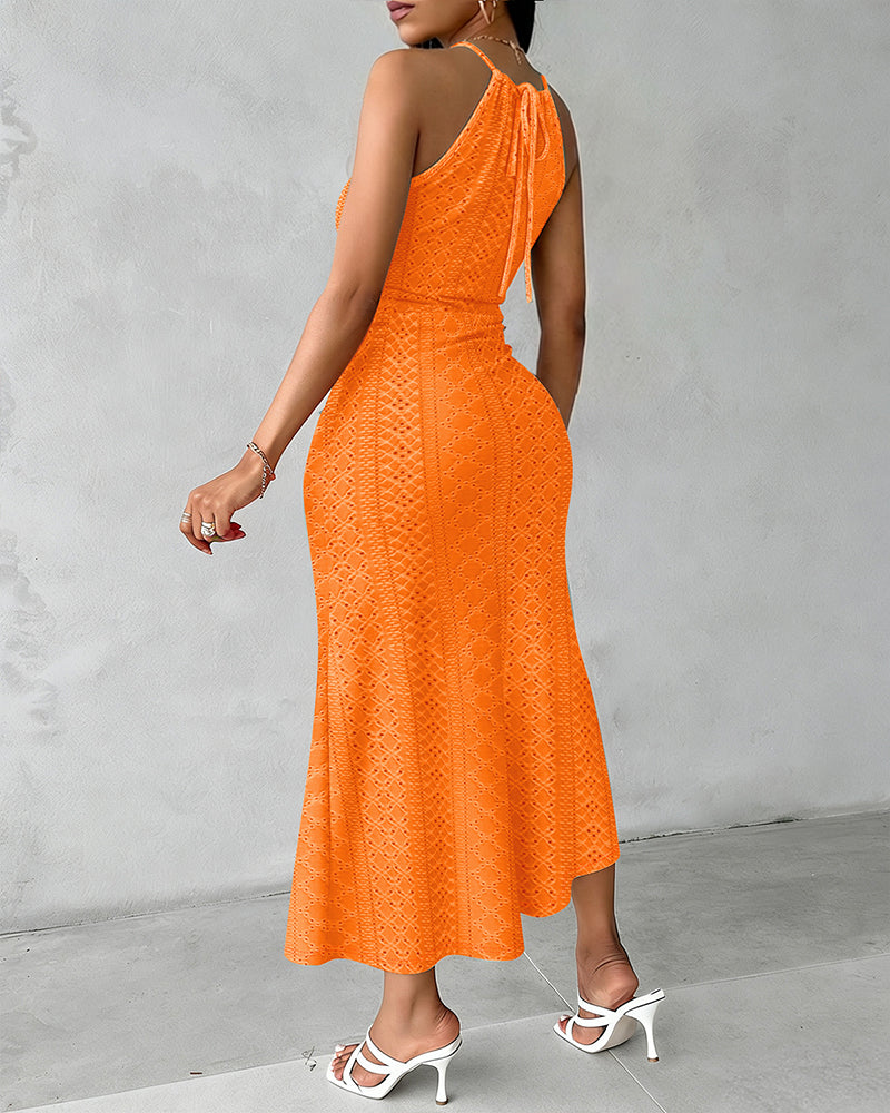 Vestido midi mujer jacquard halter abertura elegante verano