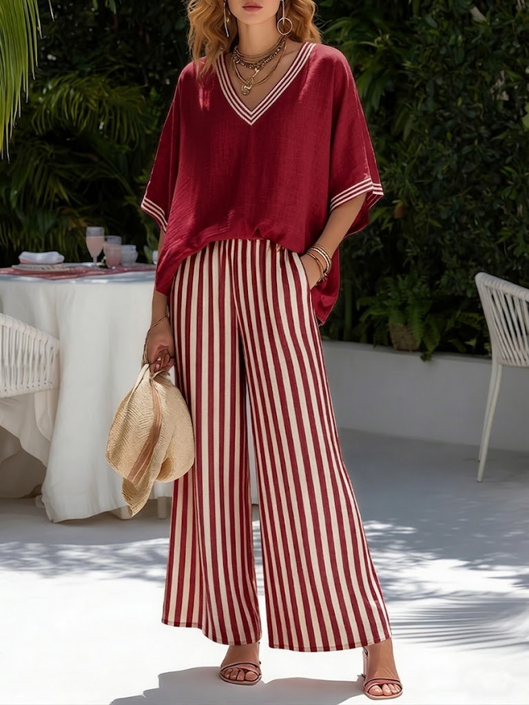 Conjunto Mujer Lino Algodón Rayado – Estilo Elegante y Veraniego