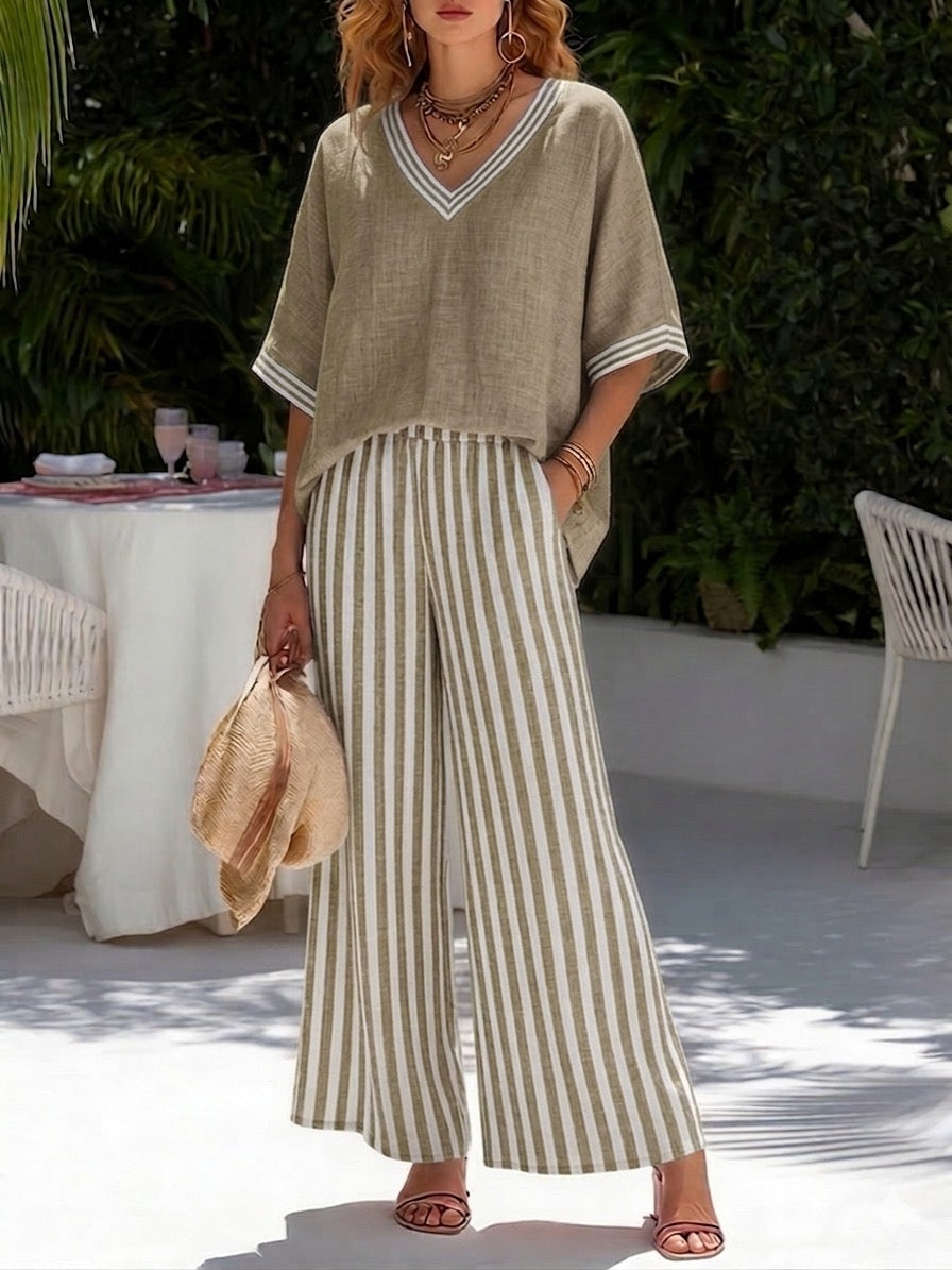 Conjunto Mujer Lino Algodón Rayado – Estilo Elegante y Veraniego