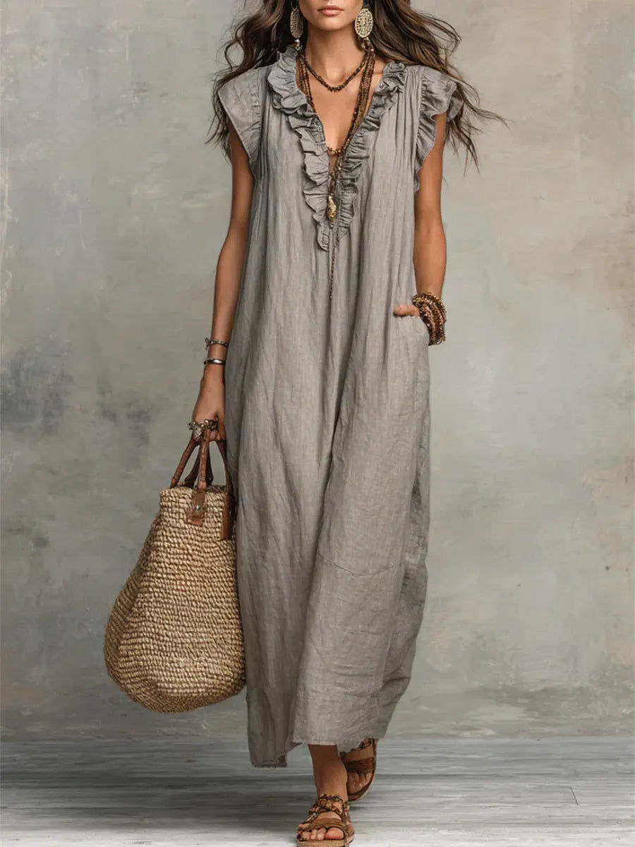 Vestido Largo Mujer Lino Algodón Bohemio – Estilo Natural y Elegante