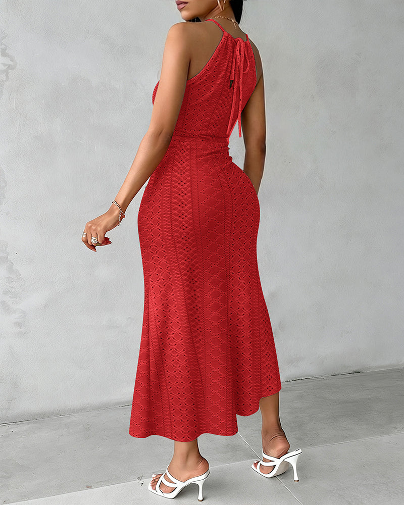 Vestido midi mujer jacquard halter abertura elegante verano