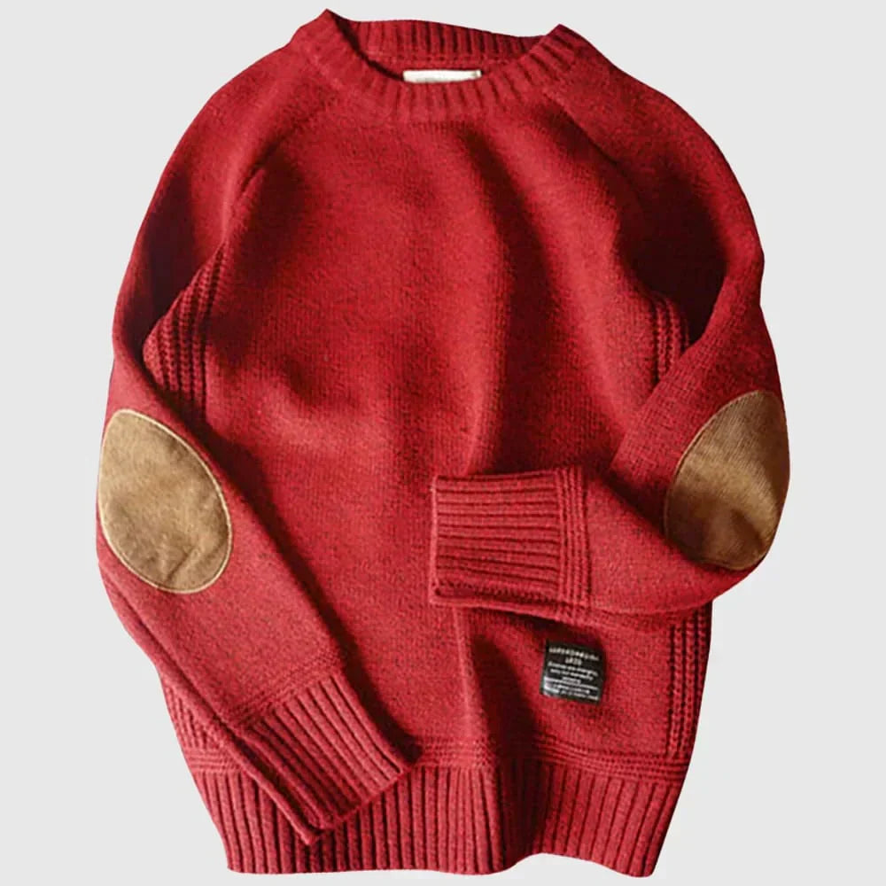 Suéter hombre tejido grueso con parches – estilo alpino cálido casual