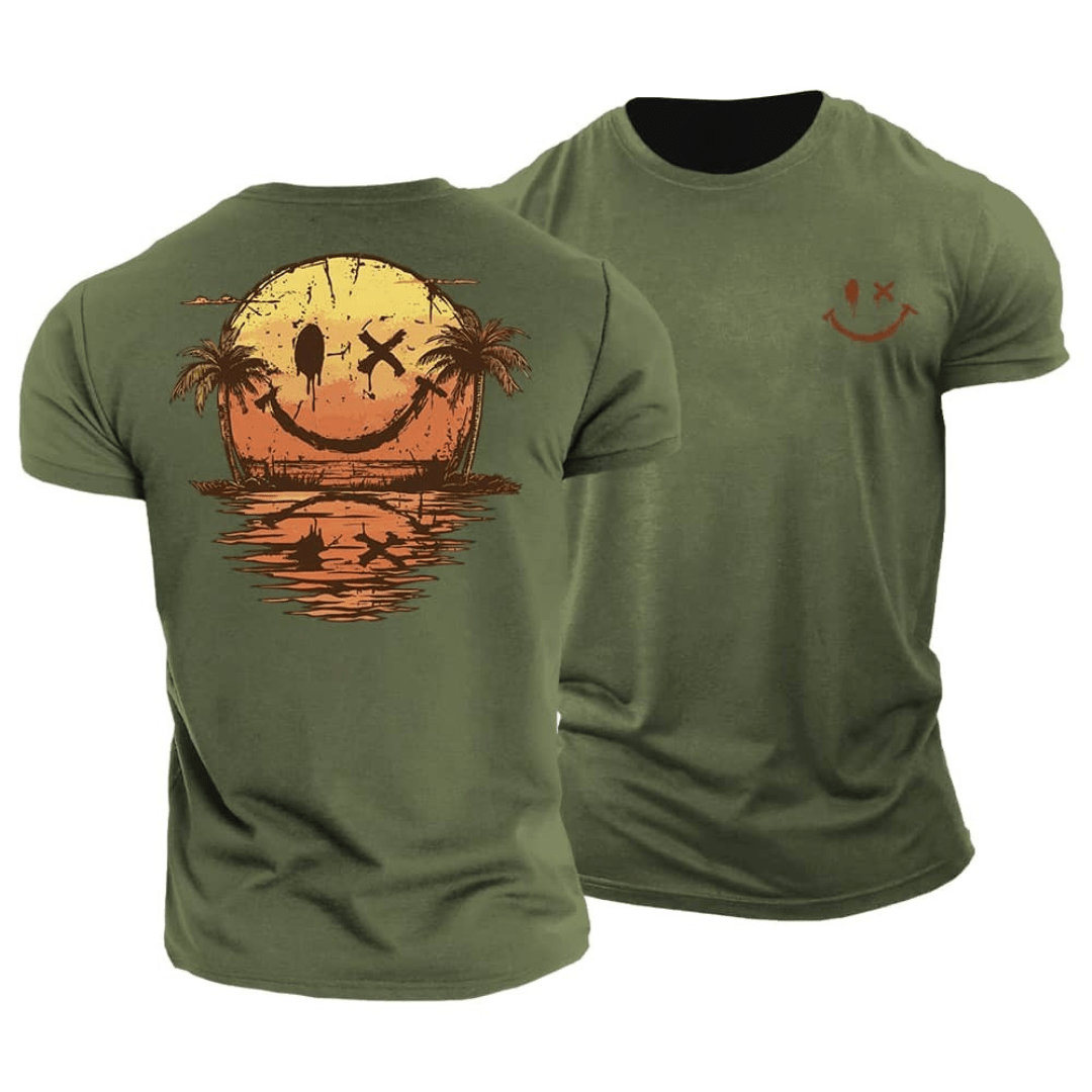 Camiseta de hombre verde con estampado smiley veraniego