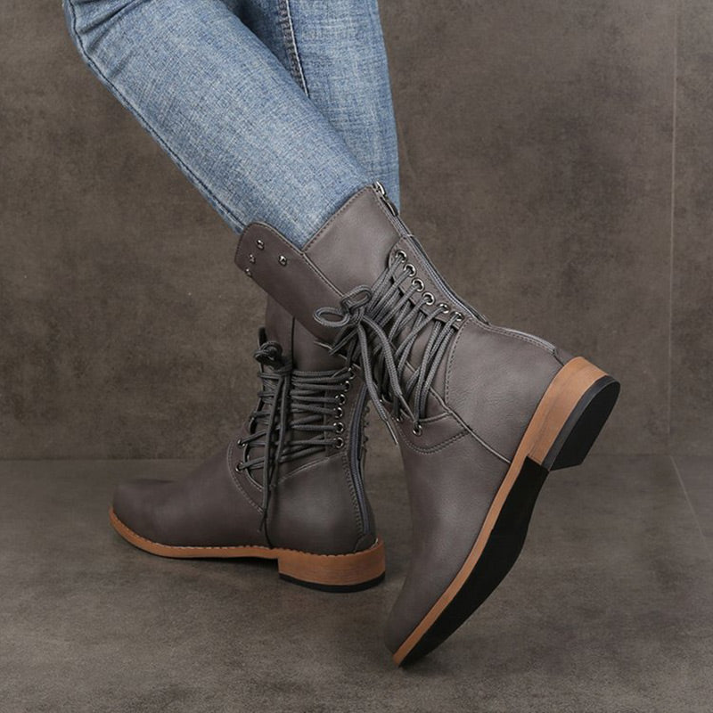 Botines de mujer con cordones, remaches y tacón bajo