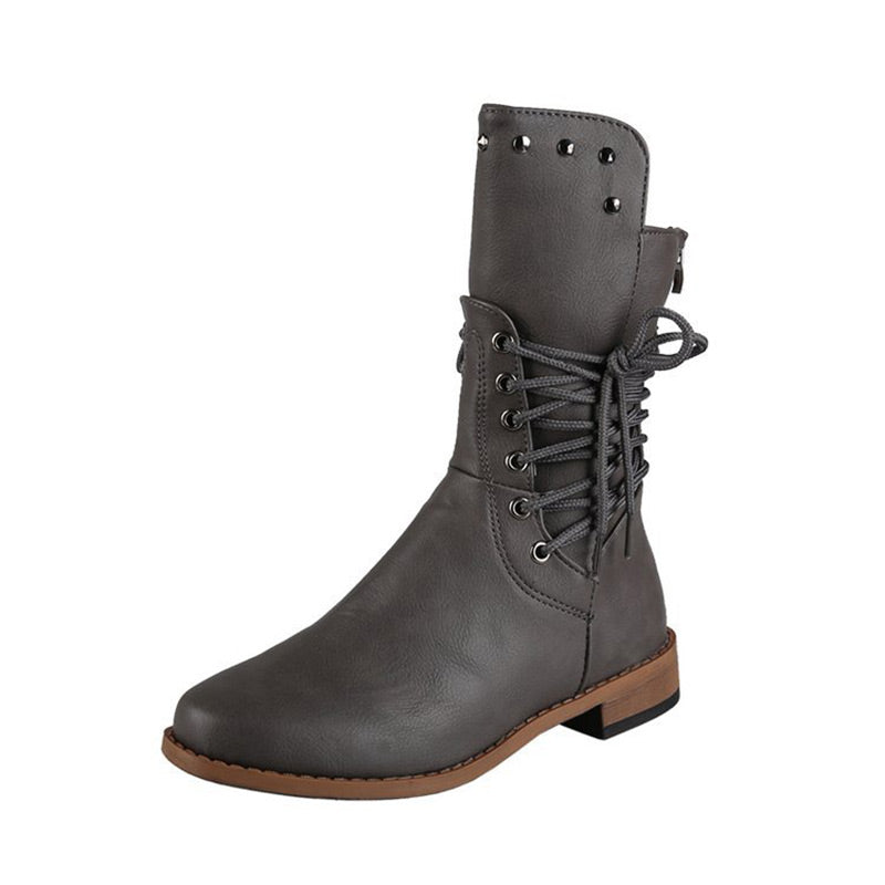 Botines de mujer con cordones, remaches y tacón bajo
