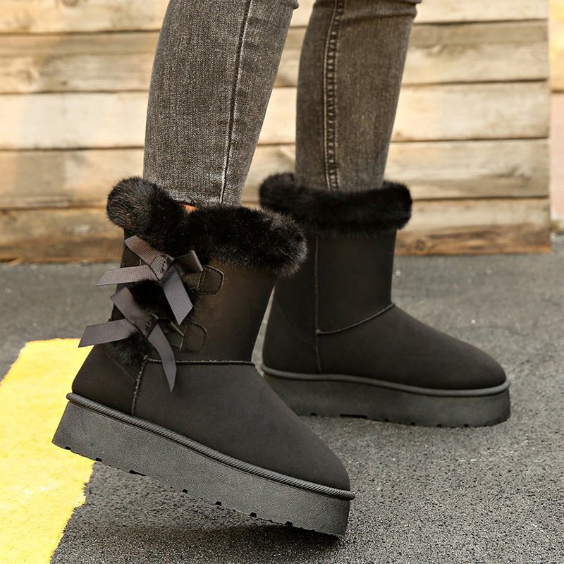 Botas de invierno para mujer con plataforma y lazos decorativos