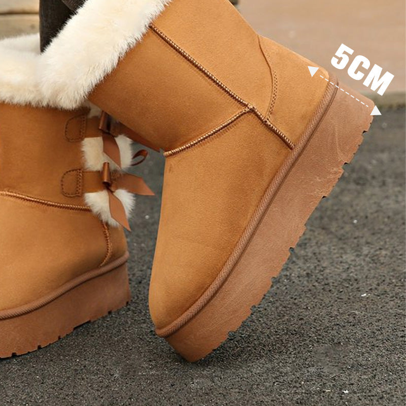 Botas de invierno para mujer con plataforma y lazos decorativos