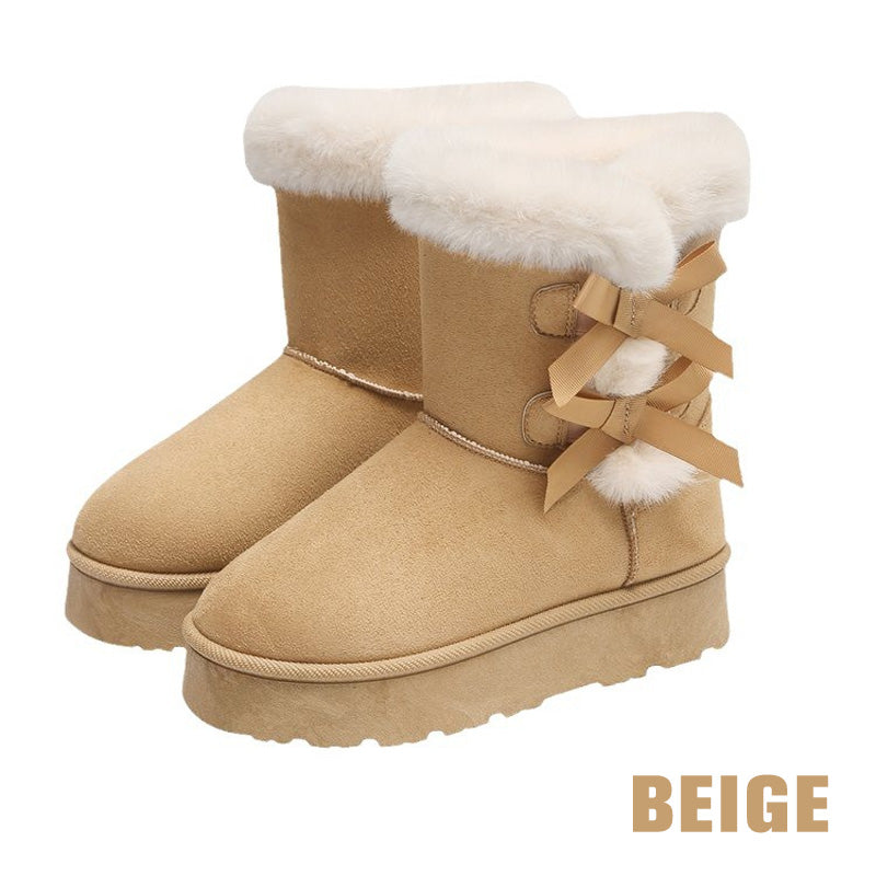 Botas de invierno para mujer con plataforma y lazos decorativos