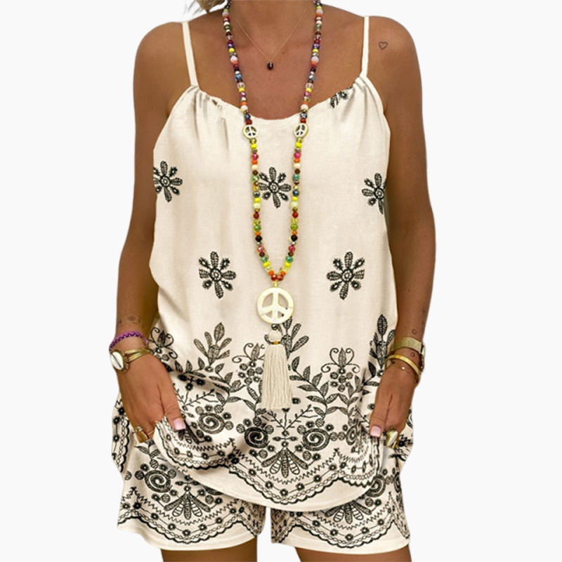 Conjunto estampado mujer con top sin mangas y short