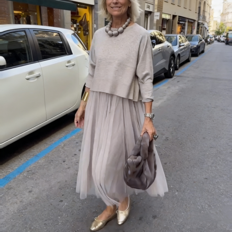 Conjunto mujer dos piezas con vestido largo fluido