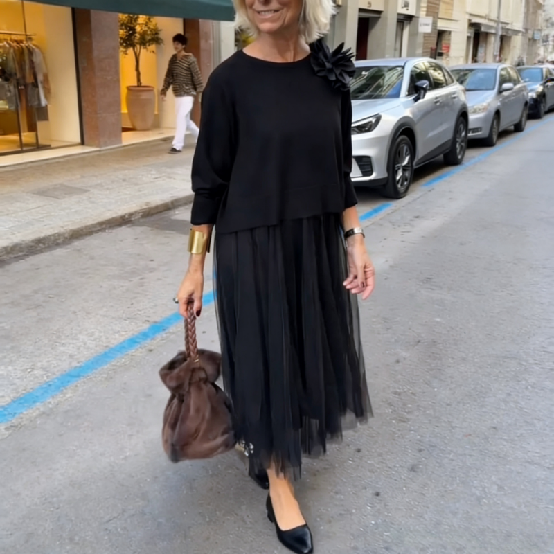 Conjunto mujer dos piezas con vestido largo fluido