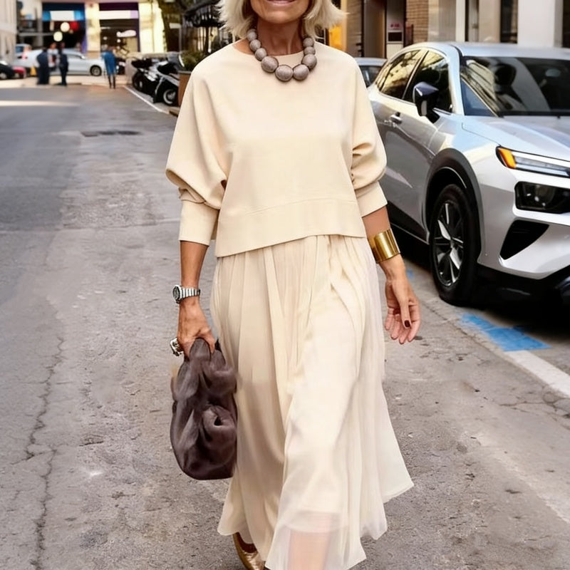 Conjunto mujer dos piezas con vestido largo fluido
