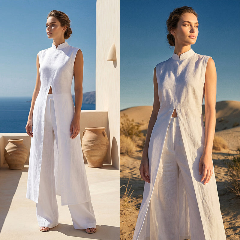 Conjunto Algodón Mujer Dos Piezas Elegante – Abertura y Pantalón Fluido Verano