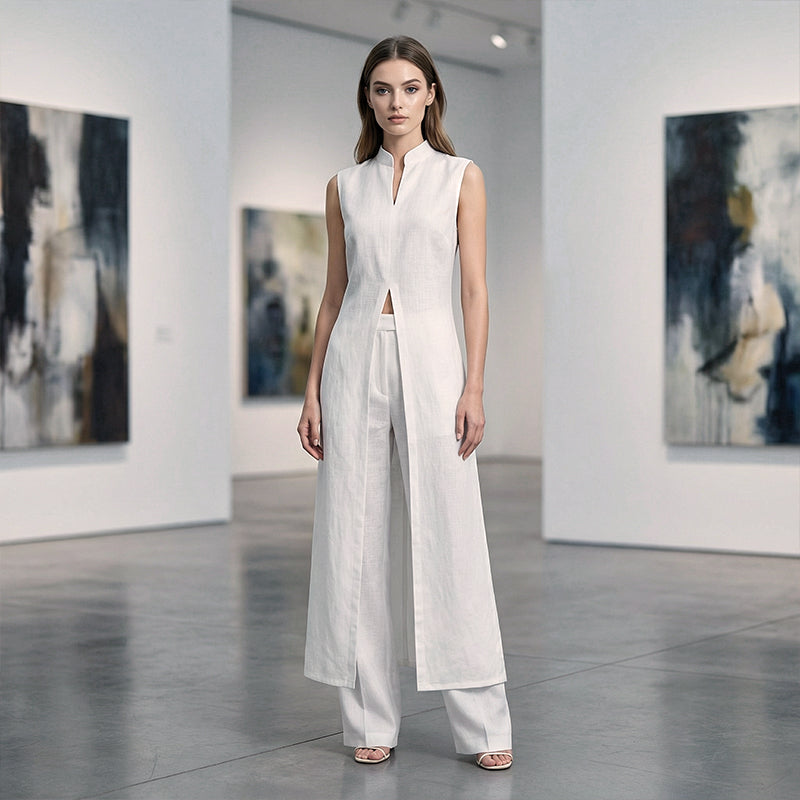 Conjunto Algodón Mujer Dos Piezas Elegante – Abertura y Pantalón Fluido Verano