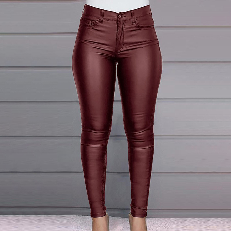 Pantalón skinny mujer de talle alto efecto cuero