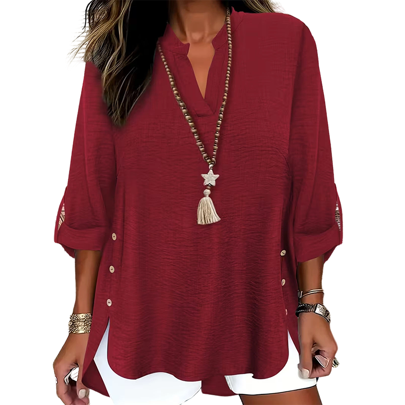 Top mujer con cuello en V y botones laterales