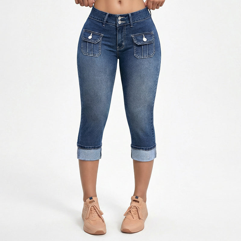 Pantalones Capri Denim Mujer Ajustados – Estilo Cómodo y Moldeador