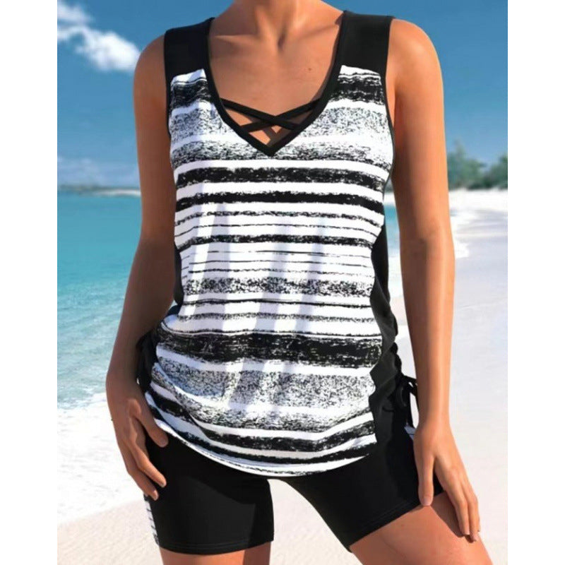 Tankini mujer escote V estampado geométrico dos piezas