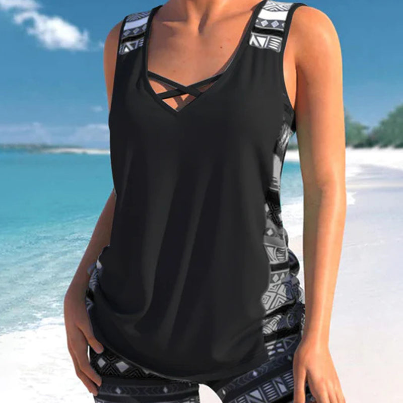Tankini mujer escote V estampado geométrico dos piezas