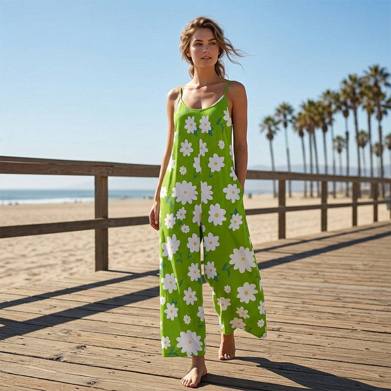 Mono mujer tirantes finos floral piernas anchas bolsillos verano