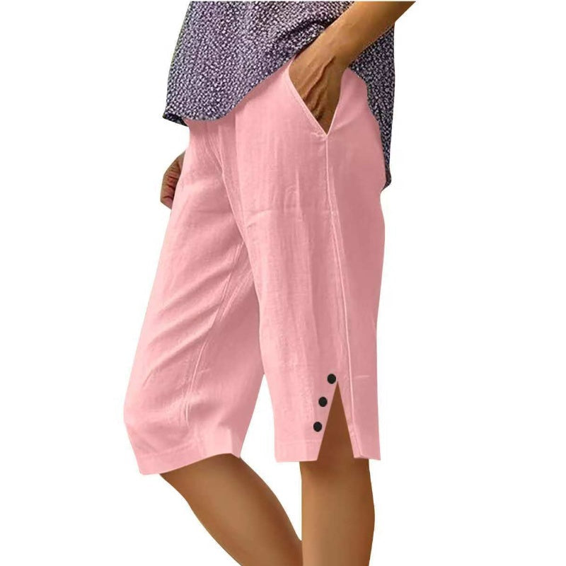 Pantalón capri mujer liso con bolsillos