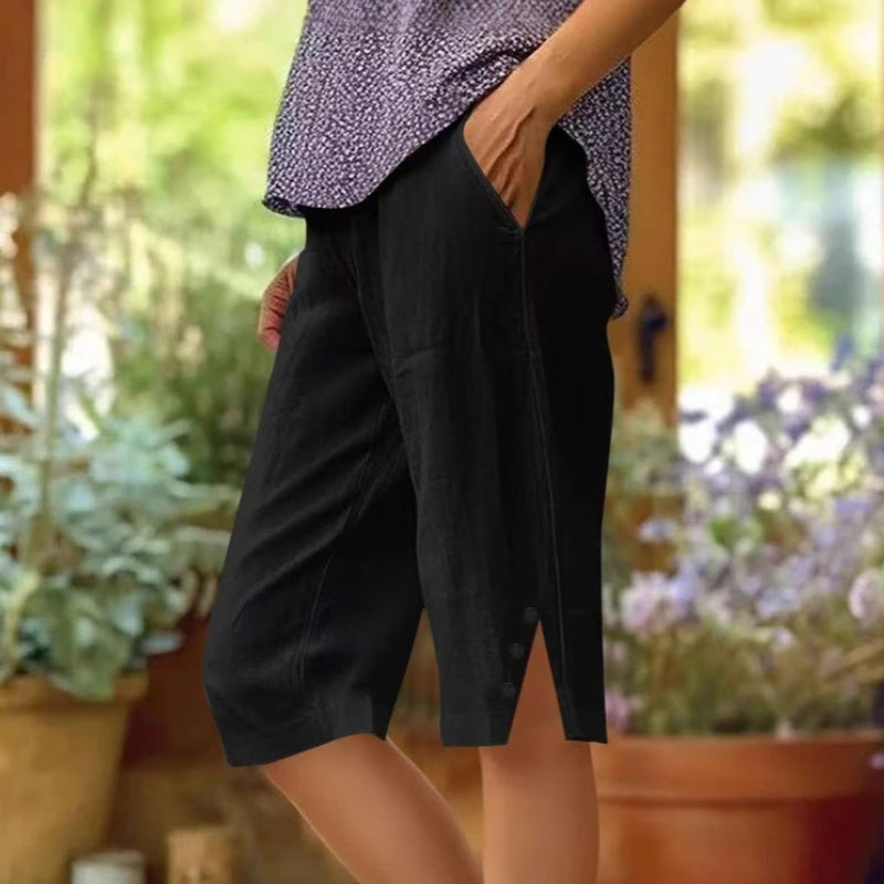 Pantalón capri mujer liso con bolsillos