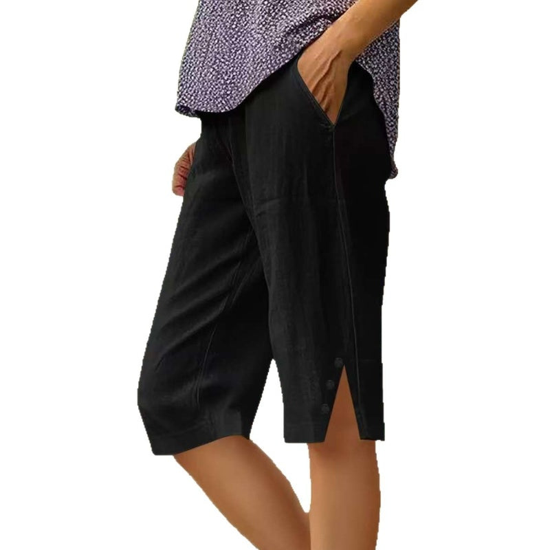 Pantalón capri mujer liso con bolsillos
