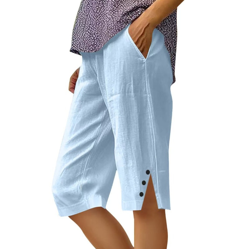 Pantalón capri mujer liso con bolsillos