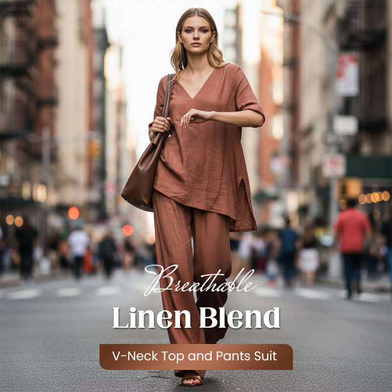 Conjunto de lino y algodón para mujer con pantalón ancho