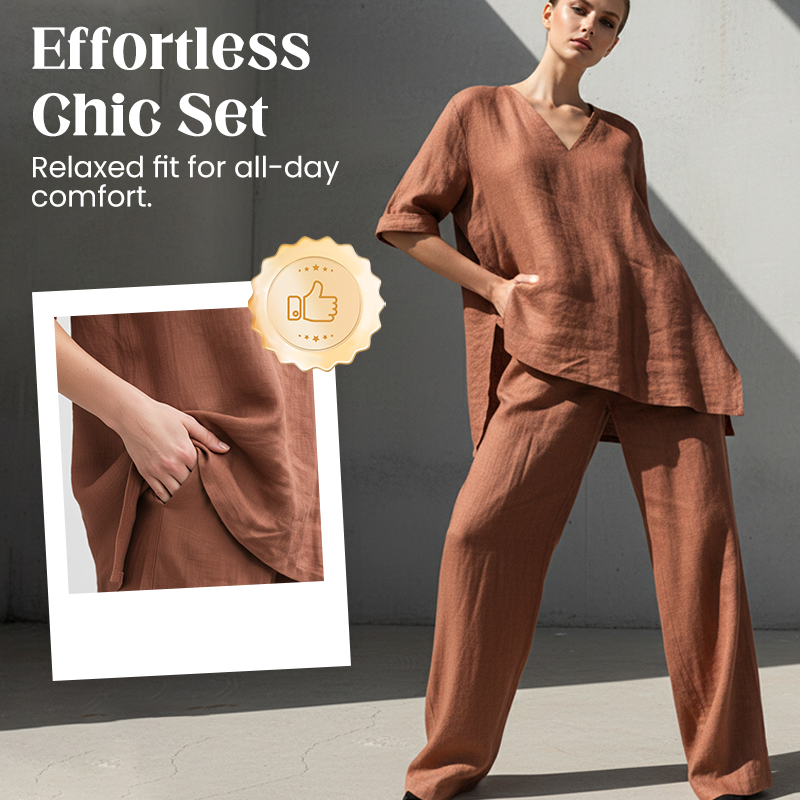 Conjunto de lino y algodón para mujer con pantalón ancho