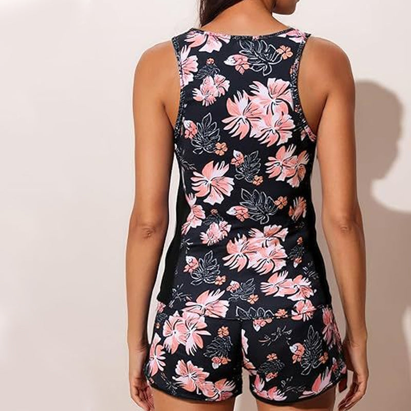 Conjunto bañador mujer floral con top sin mangas y short