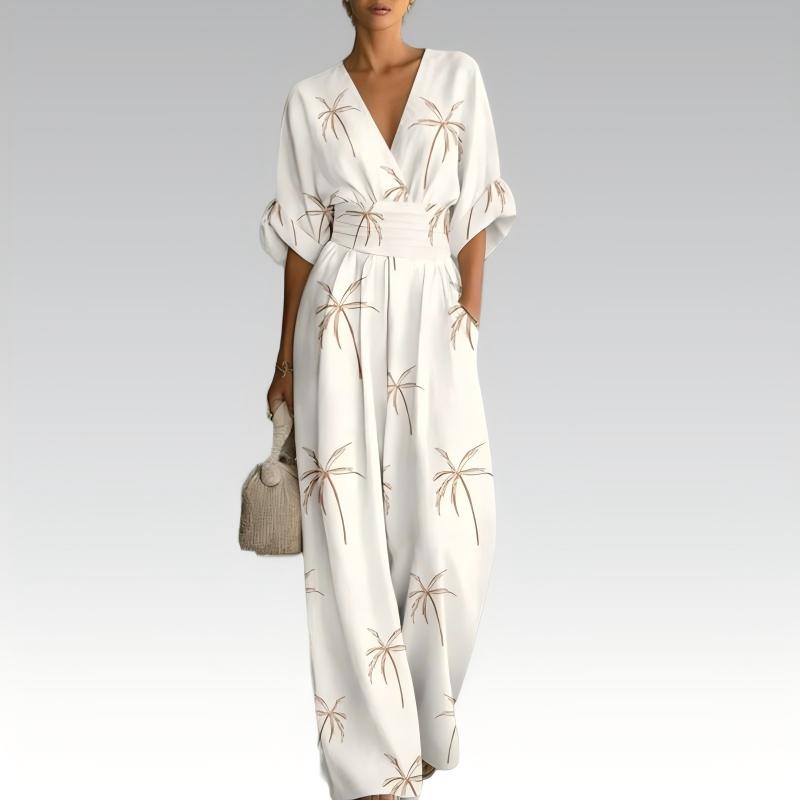 Mono poliéster floral con cintura marcada para verano elegante