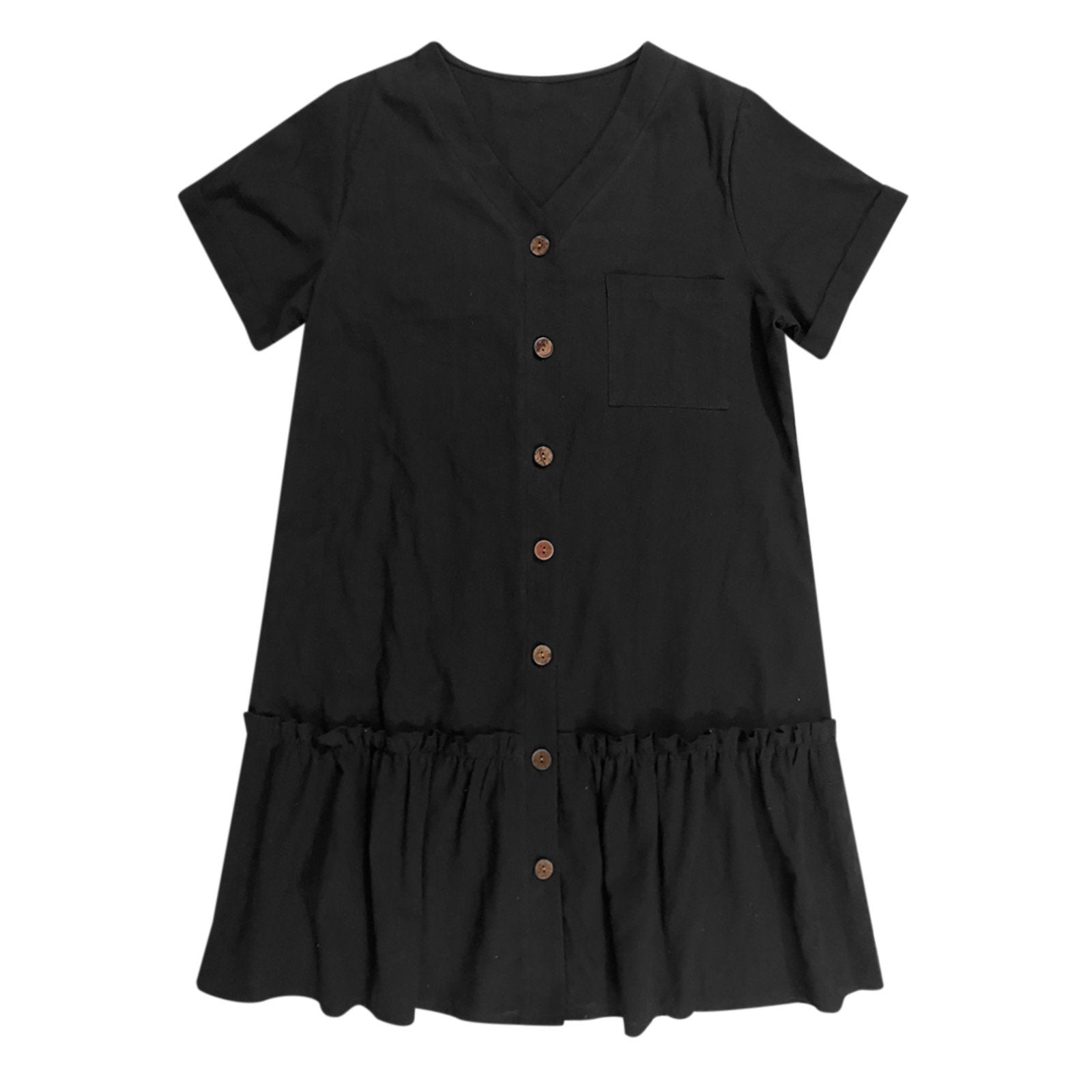 Vestido corto algodón lino con botones y volante casual verano