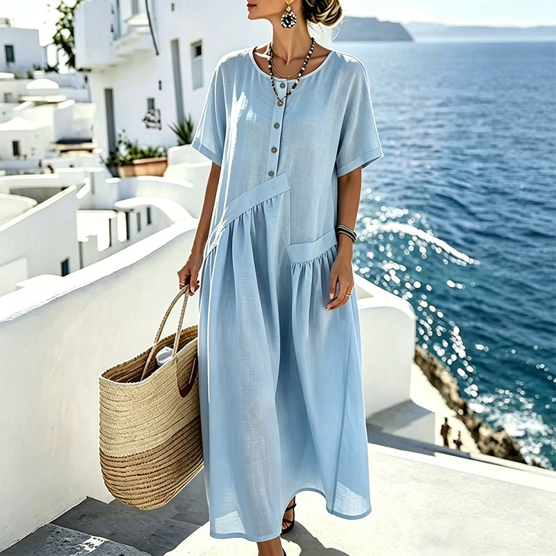 Vestido maxi mujer con botones efecto algodón-lino