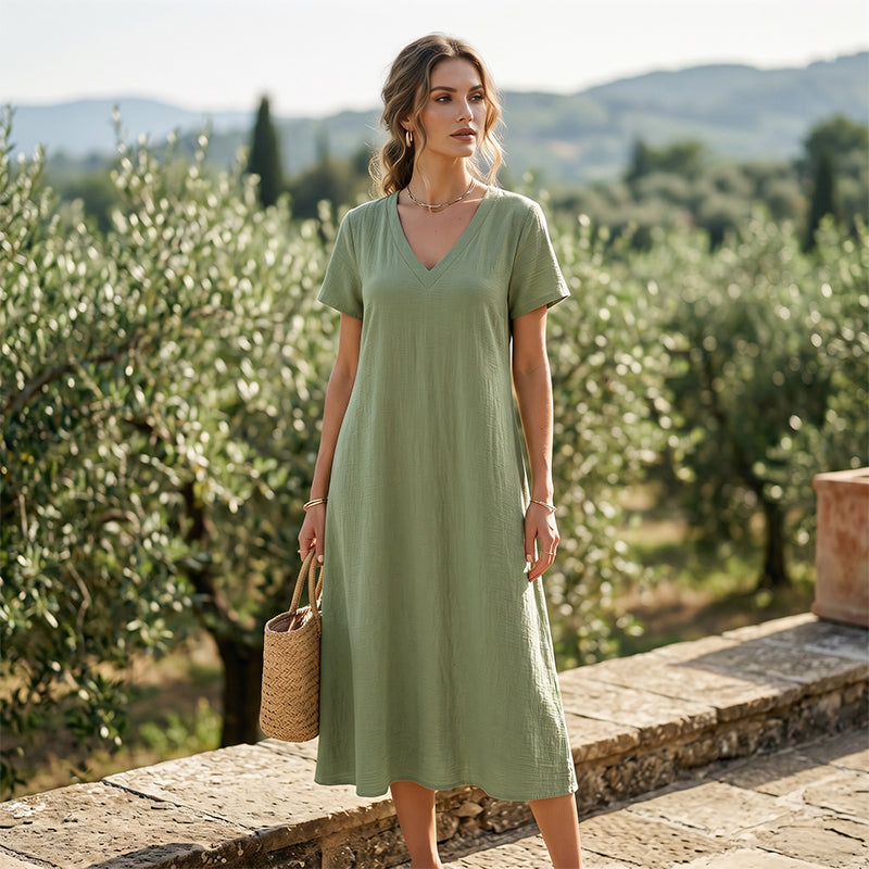 Vestido maxi mujer con cuello en V y bolsillos