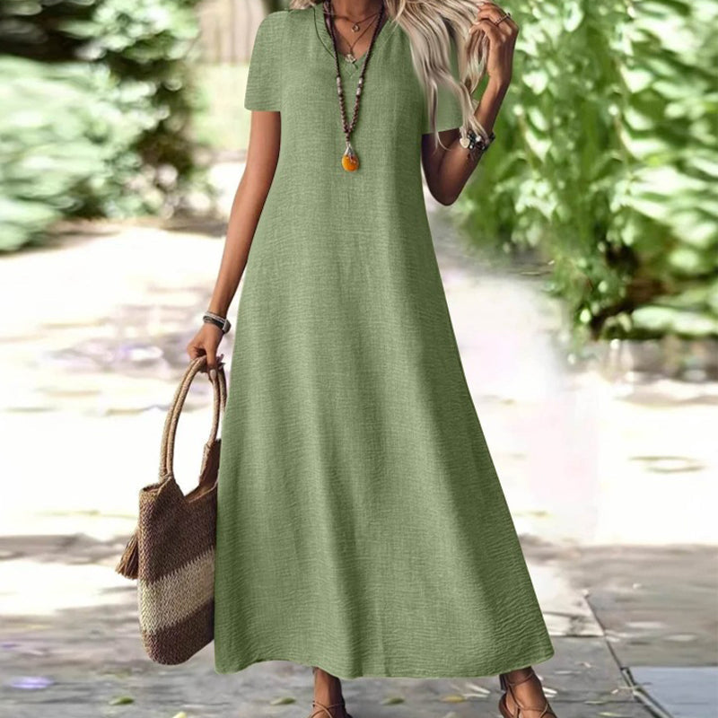 Vestido maxi mujer con cuello en V y bolsillos