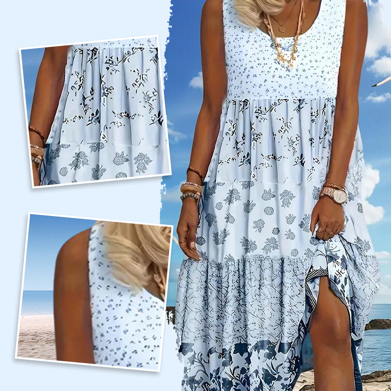 Vestido bohemio sin mangas para mujer con estampado floral