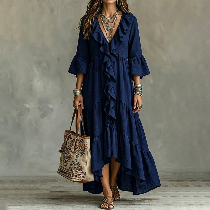 Vestido asimétrico para mujer con volantes y escote en V