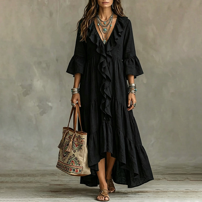 Vestido asimétrico para mujer con volantes y escote en V