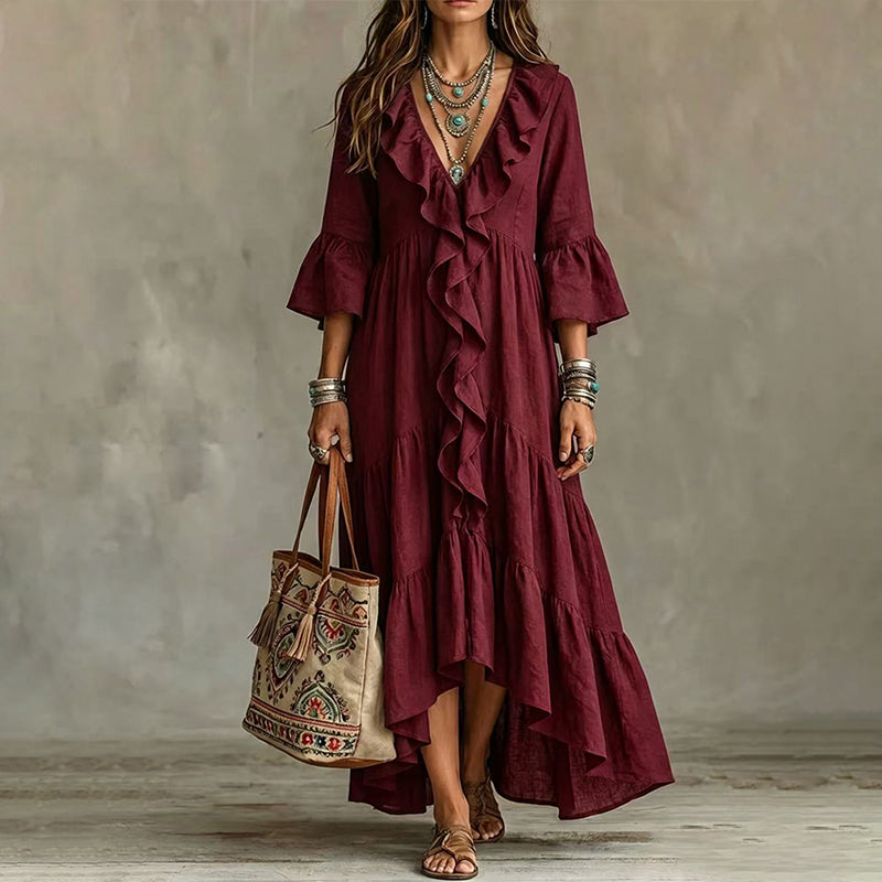 Vestido asimétrico para mujer con volantes y escote en V