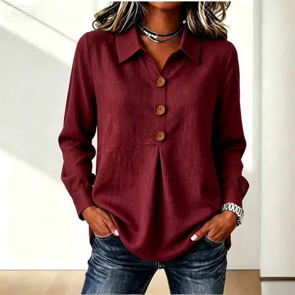 Blusa de mujer con cuello clásico y botones decorativos